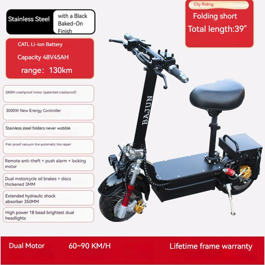 [All-Terrain] Hiboy High-Speed Electric Scooter:CATL Li-ion Battery Puncture-Proof Tire 60-90km/h 130km Range & Off-Road Camping  Black Dual Motor